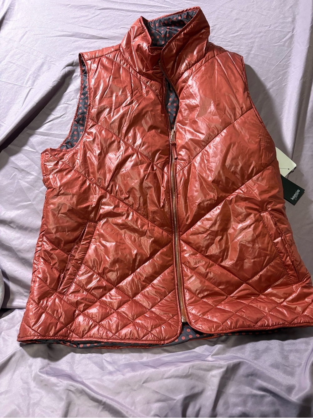 Kensie Shiny Rust-Red Quilted Puffer Vest
